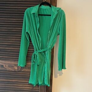 Green Ribbed Women's Sleepwear Robe